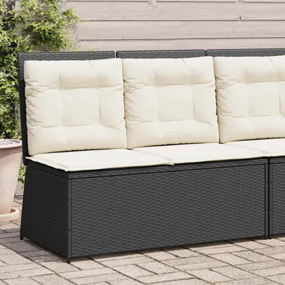 vidaXL havebænk med hynder og justerbar læne, polyrattan sort
