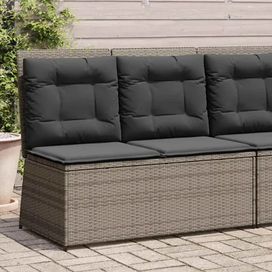 vidaXL havebænk med hynder og lænefunktion, polyrattan grå