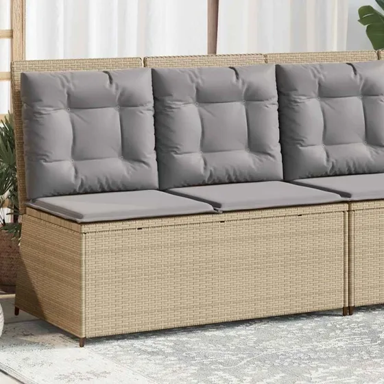 vidaXL havebænk med hynder og justerbart ryglæn, polyrattan beige