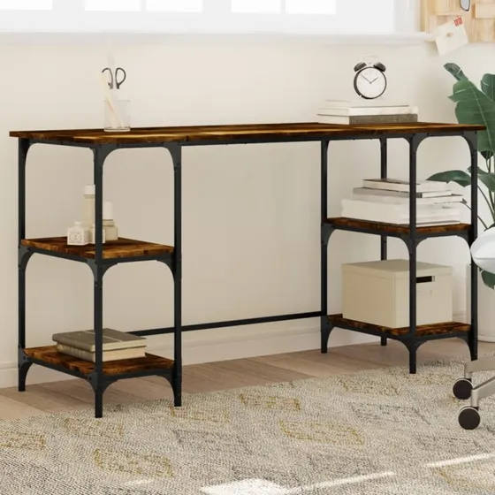vidaXL Skrivebord 140x50x75 cm røget eg med metalstel