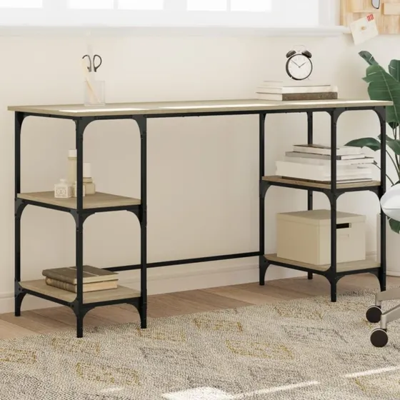 vidaXL Skrivebord 140x50x75 cm Konstrueret Træ Sonoma-Eg