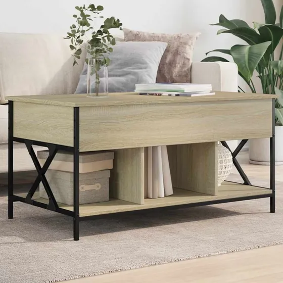Sofabord 100x55x50 cm Grå Sonoma-eg Konstrueret Træ og Metal