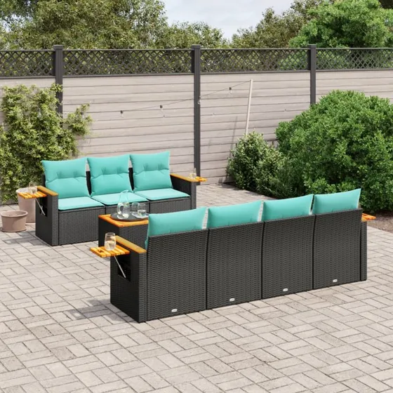 vidaXL 8-deles havesofasæt med hynder i sort polyrattan