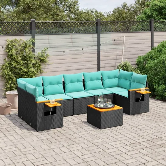 vidaXL 8-deligt havesofasæt med hynder, polyrattan, sort