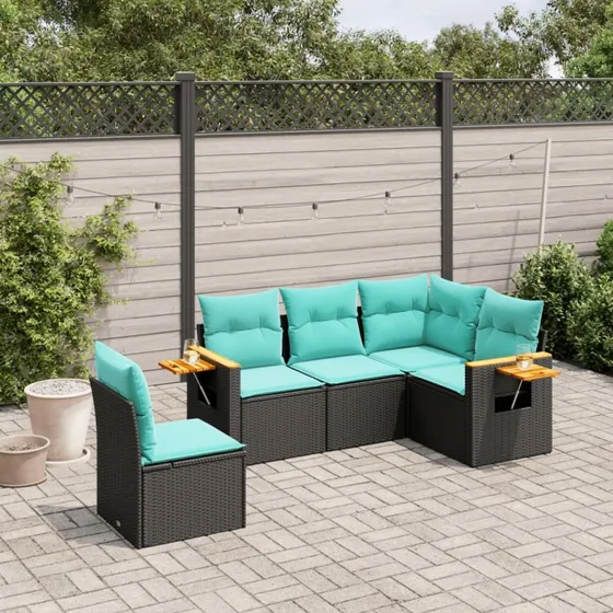 vidaXL 5-delet polyrattan havesofasæt med hynder, sort