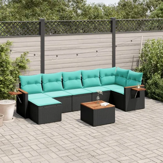 vidaXL 8-dels sofasæt med hynder, polyrattan, sort