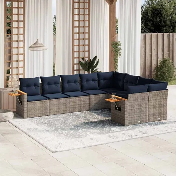 vidaXL 9-delssofasæt med hynder i polyrattan grå