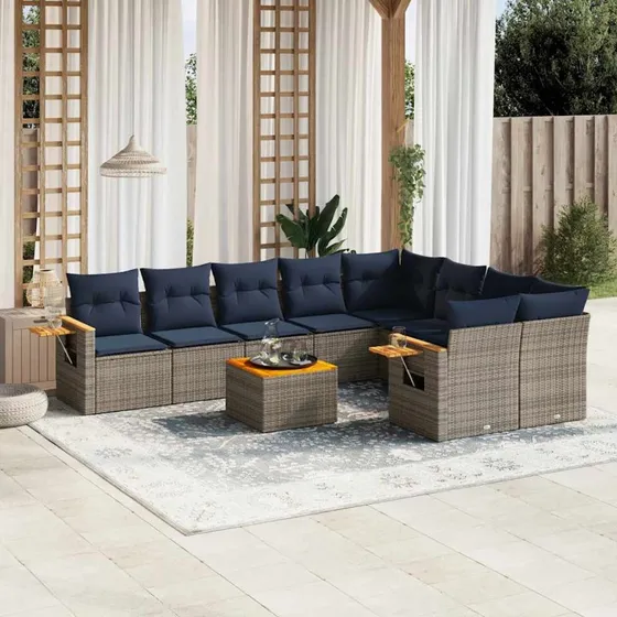 vidaXL 10-deligt havesofasæt med hynder i polyrattan grå
