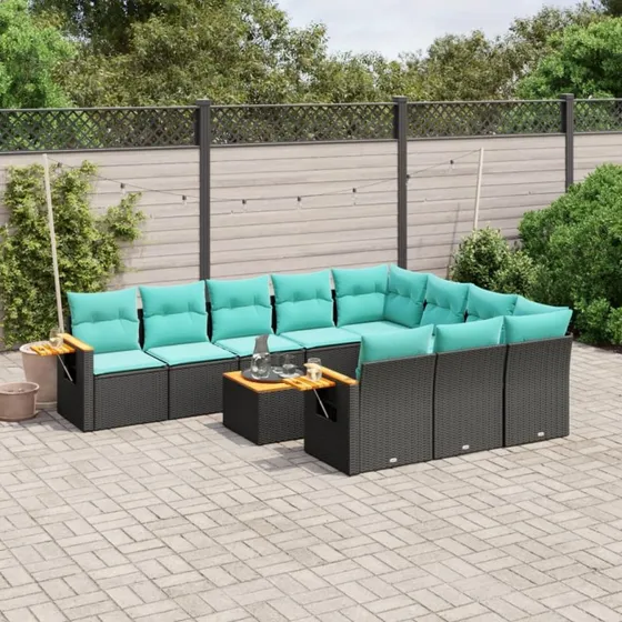 vidaXL 11-delssofasæt med hynder, polyrattan, sort