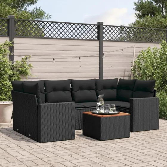 Sofasæt Til Haven 7 Dele Med Hynder Polyrattan - Beige/Creme
