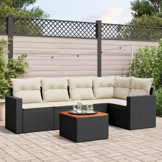 Sofasæt Til Haven 6 Dele Med Hynder Polyrattan Sort - Beige