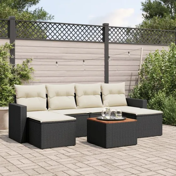 Sofasæt Til Haven 7 Dele Polyrattan Sort-Beige