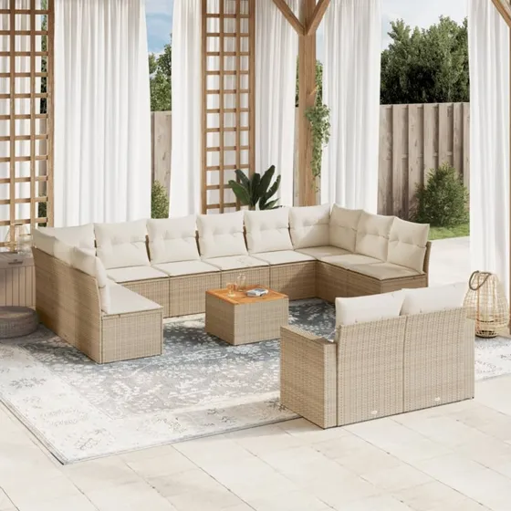 vidaXL 13-delssofasæt med hynder i polyrattan, beige