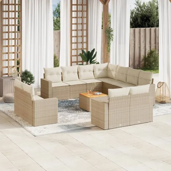 vidaXL 12-deles havesofasæt med hynder i polyrattan beige
