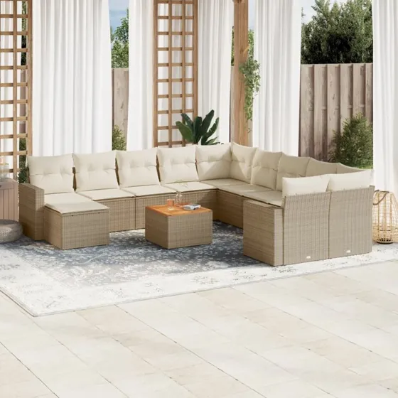 vidaXL 12-delssofasæt med hynder, polyrattan beige