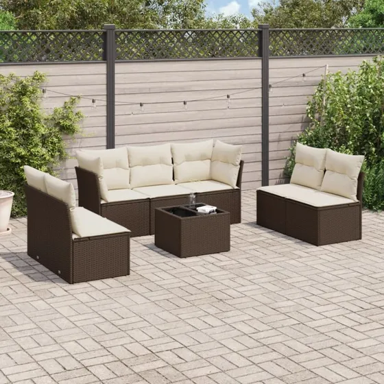 vidaXL 8-delers polyrattan sofasæt brun med hynder