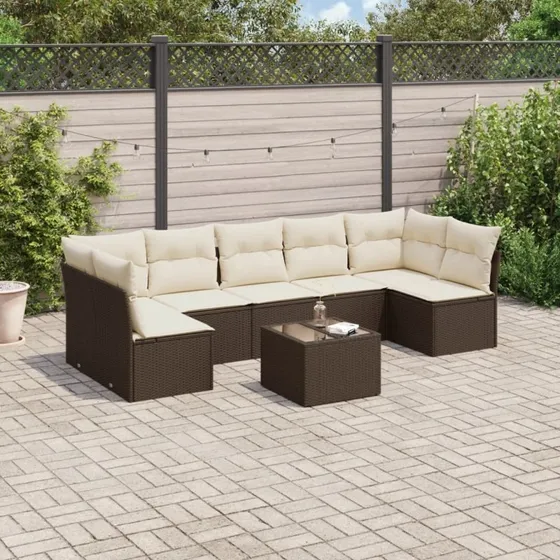 vidaXL 8-deles sofasæt med hynder i polyrattan brun