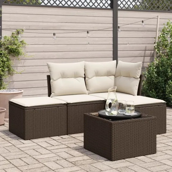 vidaXL 5-delssofasæt med hynder i polyrattan brun
