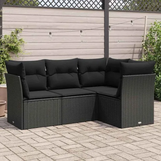 vidaXL 4-deles sofasæt med hynder polyrattan sort