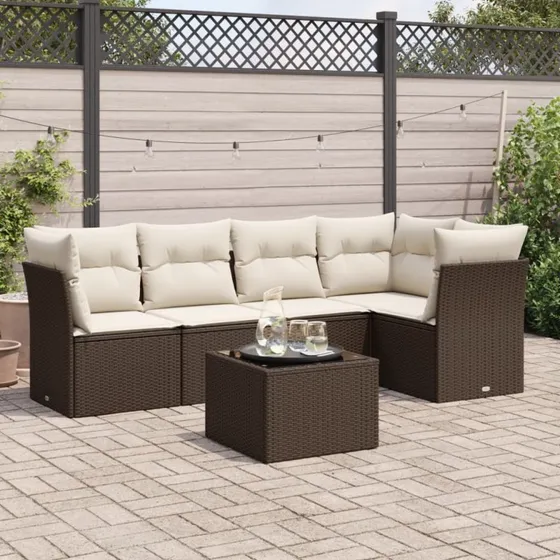 vidaXL 6-deligt havesofasæt med polyrattan, brun