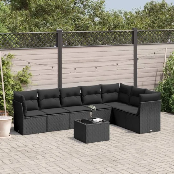 vidaXL 8-deles sofasæt med hynder i polyrattan, sort