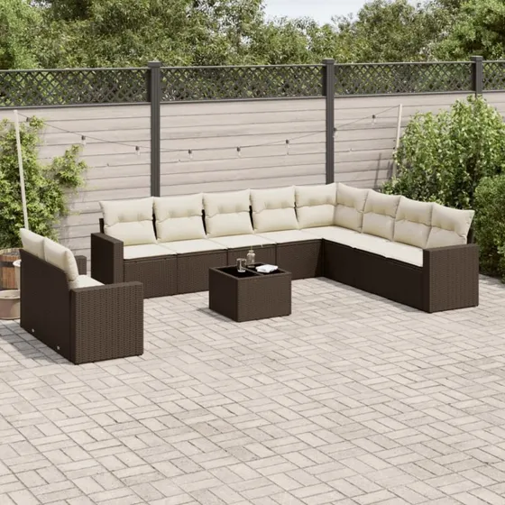 vidaXL 11-deles loungesæt med hynder polyrattan brun
