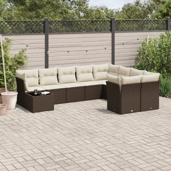 vidaXL 10-delssofasæt med hynder polyrattan brun