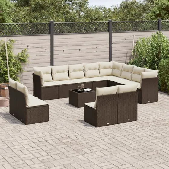 vidaXL 13-delssofasæt med hynder i polyrattan brun