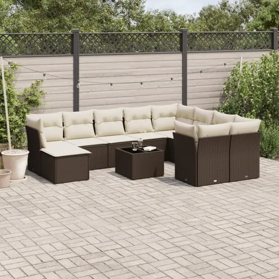 vidaXL 11-delssæt polyrattan brun med hynder