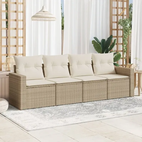 vidaXL 4-delssofasæt med hynder polyrattan beige