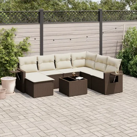 vidaXL 8-delers polyrattan havesofasæt brun med hynder