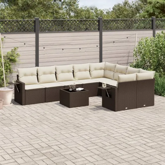 vidaXL 10-delssofasæt med hynder polyrattan brun