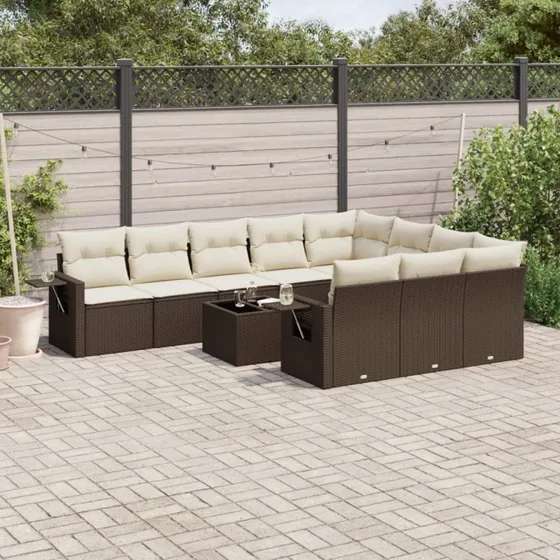 vidaXL 11-deles loungesæt med hynder polyrattan brun