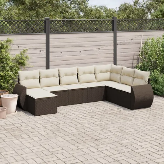 vidaXL 8-deligt havesofasæt med polyrattan, brun