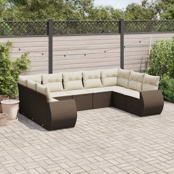 vidaXL 9-delssofasæt med hynder i polyrattan brun
