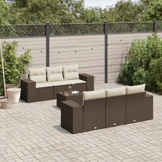 vidaXL 7-delssofasæt med hynder polyrattan brun