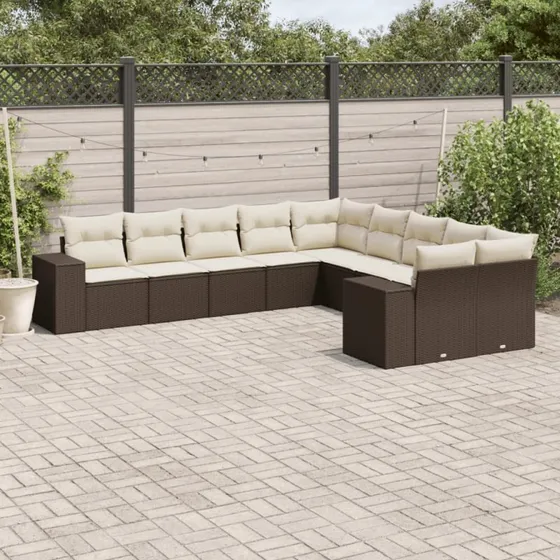 vidaXL 10-del. havemøbelssæt med polyrattan, brun
