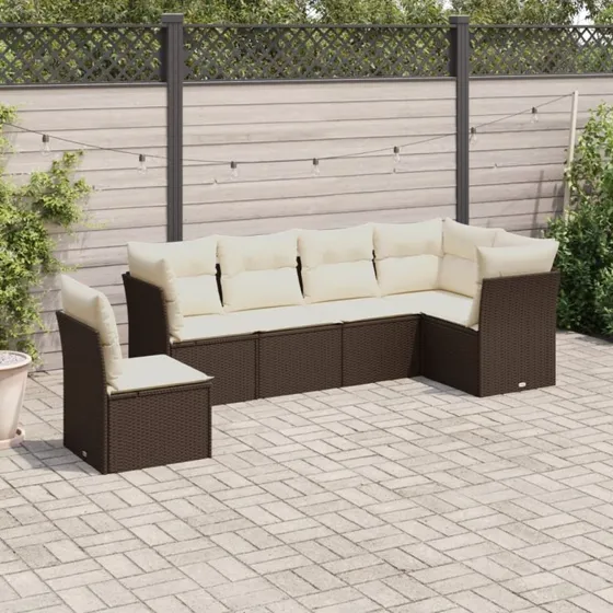 vidaXL 7-dels havesofasæt med hynder i polyrattan brun