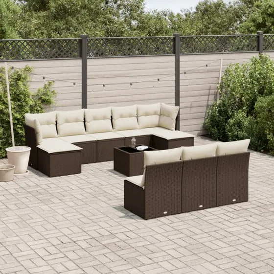 vidaXL 11-delssæt med hynder i polyrattan brun