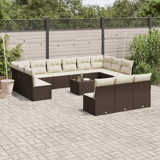 vidaXL 14-delssofasæt med hynder i polyrattan brun