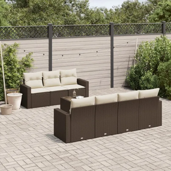 vidaXL 8-deligt polyrattan havesofasæt brun med hynder