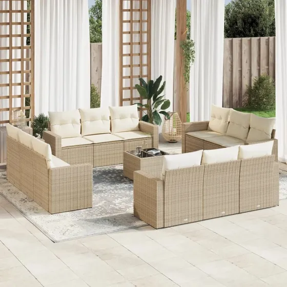 vidaXL 13-deligt havesofasæt med polyrattan, beige