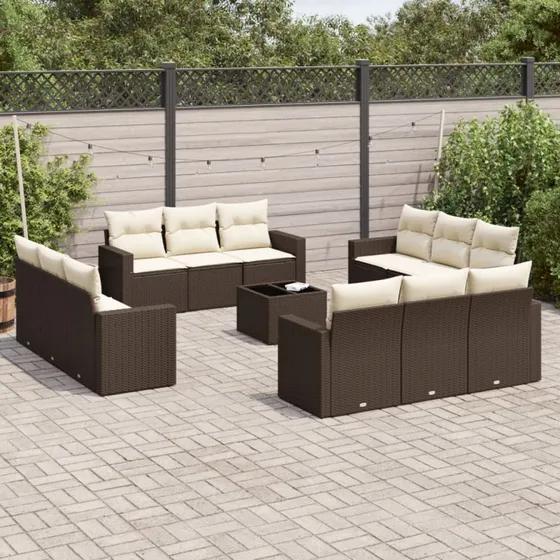 vidaXL 13-delssofasæt med hynder i polyrattan brun