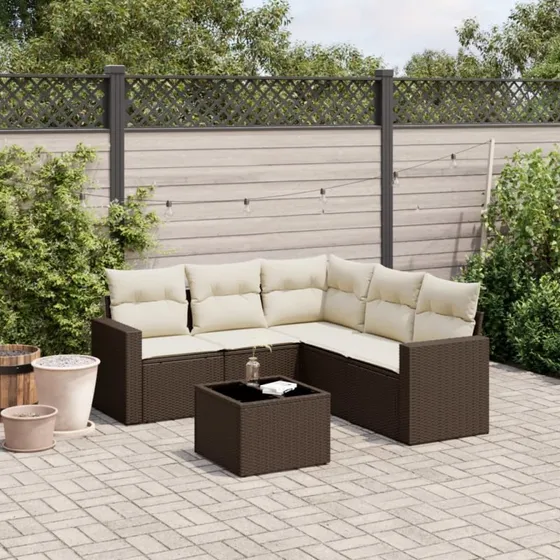 vidaXL 6-dels havesofasæt med hynder i polyrattan brun