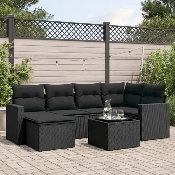 Sofa 7-deles med bord, polyrattan beige/creme, modulært design