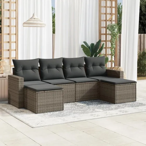 BambooHome Sofasæt 6 Dele Polyrattan Beige/Creme Uden Bord
