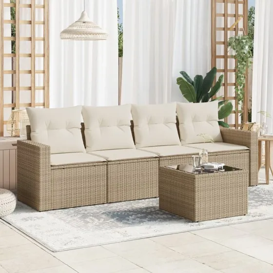 vidaXL 5-delssofasæt med hynder polyrattan beige