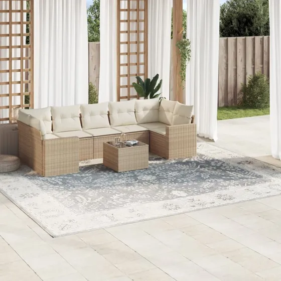 vidaXL 8-delers havemøbelssæt med polyrattan, beige