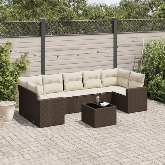 vidaXL 8-delssofasæt med hynder polyrattan brun