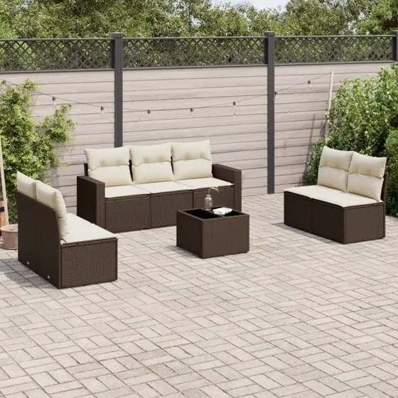 vidaXL 8-delssofasæt med hynder polyrattan brun